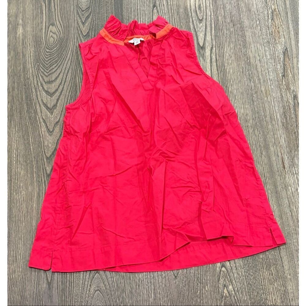 Crown & Ivy Womens Cotton Blouse Sleeveless Ruffle Split V-Neck Pink Size S